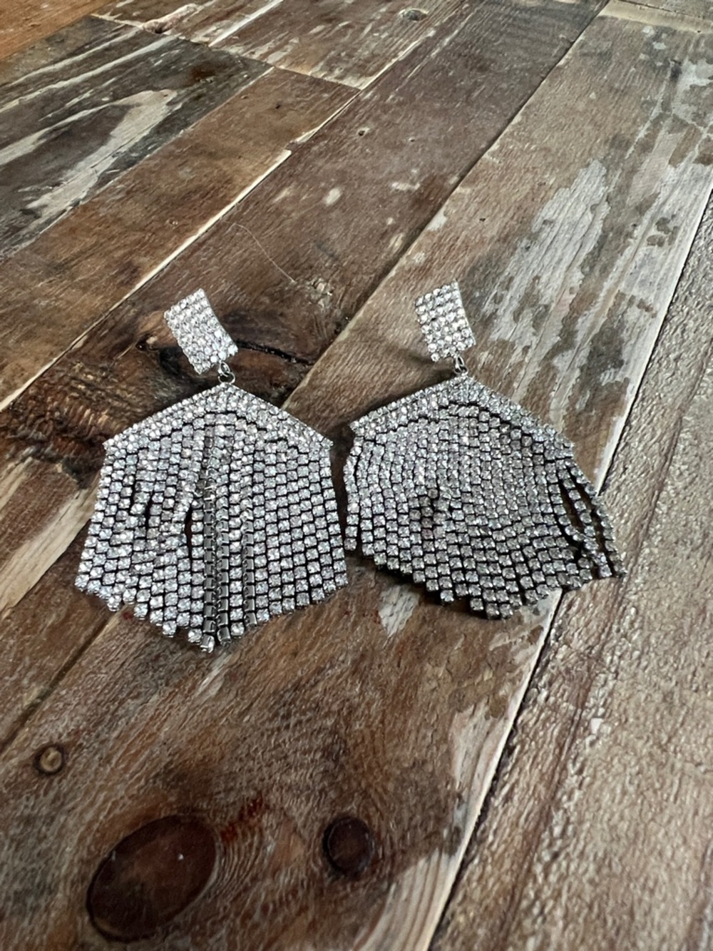 Silver Rhinestone Fringe Statement Earrings - Elegant Sparkle